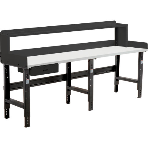 Global Industrial 96 x 30 Adj Height Workbench w/Drawer&Riser, BK- Plastic Laminate Square Top