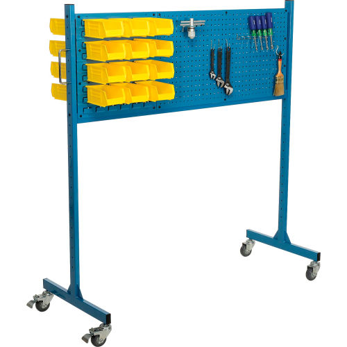 60 W Mobile Pegboard & Louver Panel Rack, Blue