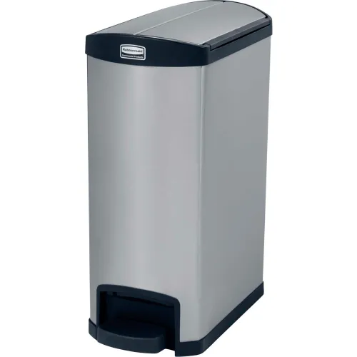 Rubbermaid 1901993 Slim Jim Stainless Steel Black Accent End Step-On  Rectangular Trash Can with Single Rigid Plastic Liner - 52 Qt. / 13 Gallon