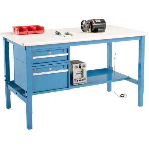 60W X 30D Production Workbench - ESD Laminate Safety Edge with Drawers & Shelf - Blue
