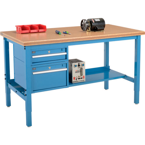 60W X 30D Production Workbench - Shop Top Safety Edge with Drawers & Shelf - Blue