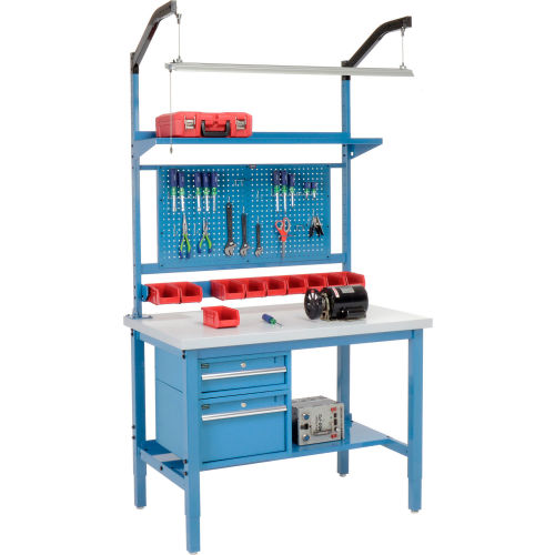 48inW X 30inD Production Workbench - Plastic Laminate Square Edge Complete Bench - Blue
																			