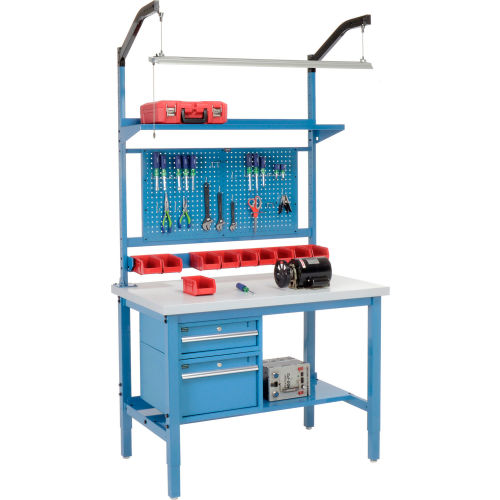 48"W X 36"D Production Workbench - Plastic Laminate Square Edge Complete Bench - Blue