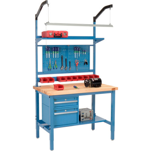 48inW X 30inD Production Workbench - Birch Butcher Block Square Edge Complete Bench - Blue
																			