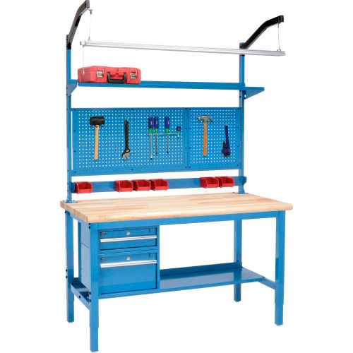 60W x 30D Production Workbench - Maple Butcher Block Safety Edge Complete Bench - Blue
																			