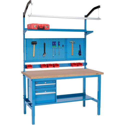 60W x 30D Production Workbench - Shop Top Square Edge Complete Bench - Blue