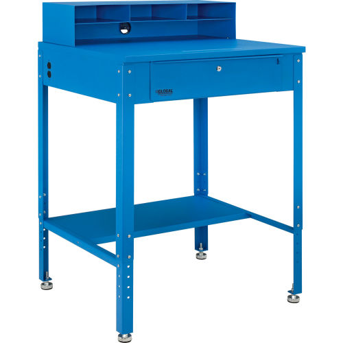 Shop Desk w Pigeonhole Compartments, Flat Top 34-1/2"W x 30"D x 38 to 42-1/2"H - Blue