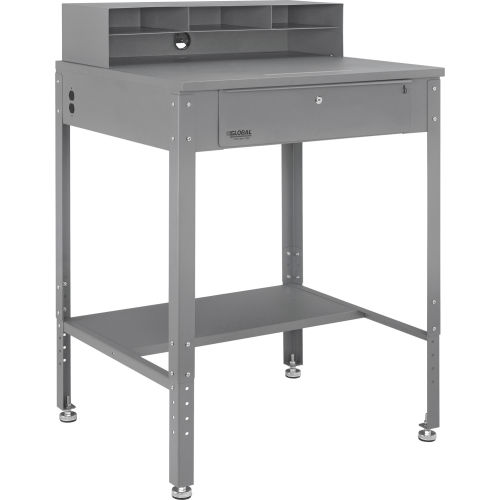 Shop Desk w Pigeonhole Compartments, Flat Top 34-1/2"W x 30"D - Gray