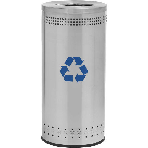 Precision® Stainless Steel Round Open Top Imprinted Recycling Can, 25 Gallon