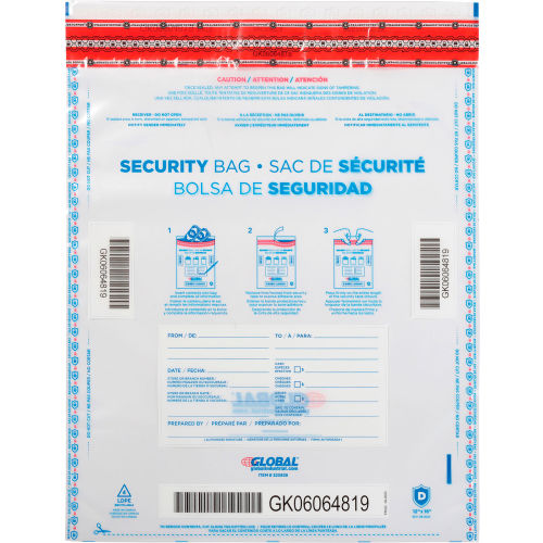 Global Industrial™ FraudStopper™ Tamper Evident Clear Deposit Bag, 12W x 16H, 100/Pack