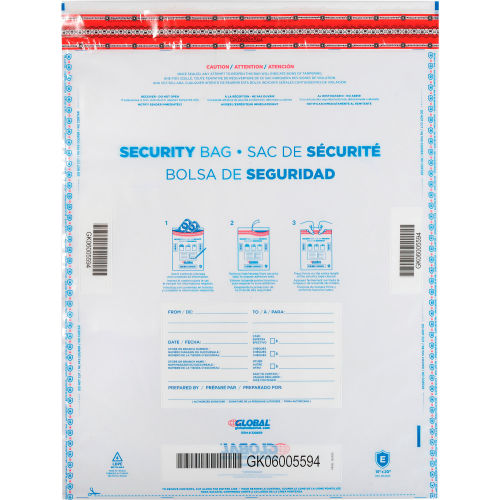 Global Industrial™ FraudStopper™ Tamper Evident Clear Deposit Bag, 15W x 20H, 100/Pack
