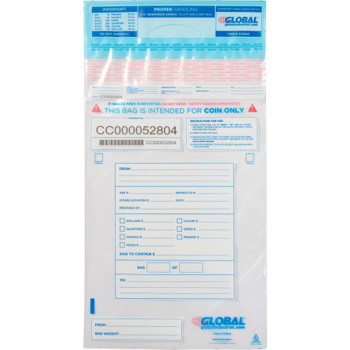 Global Industrial™ MasterCoin™ Clear Coin Bag W/ Reinforced Handle, 12W x 19H, 100/Pack