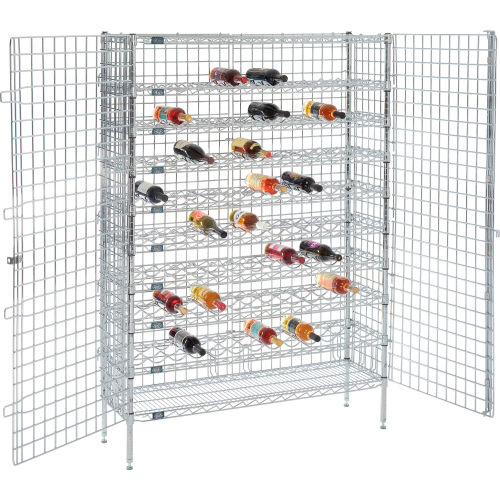 104 Bottle Wine Security Unit, 8 Wine Shelves, Chrome, 14W x 48L x 66H