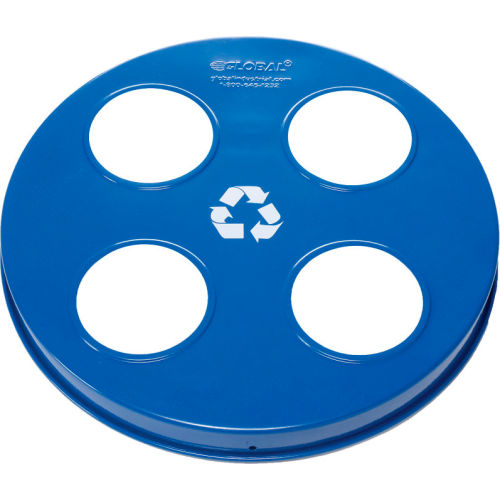 Global Industrial&#153; Steel Multi-Stream Lid For 36 Gallon Trash Can, Blue w/ Recycle Logos