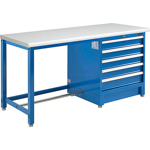 Global Industrial&#153; 72&quot;W x 30&quot;D Modular Workbench with 5 Drawers, ESD Laminate Safety Edge, Blue