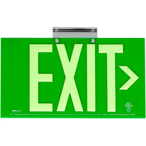 Dual-Lite DPLA75SG Exit Sign, Green Acrylic, w/ Photoluminescent Letters, Single Face