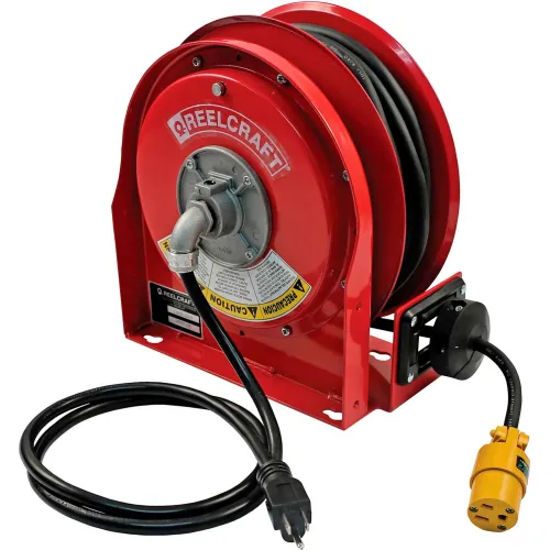 Reelcraft L 3030 123 3 Compact Steel Power Cord Reel, 15A, 12/3, 30' Cord  w/ Single Receptacle