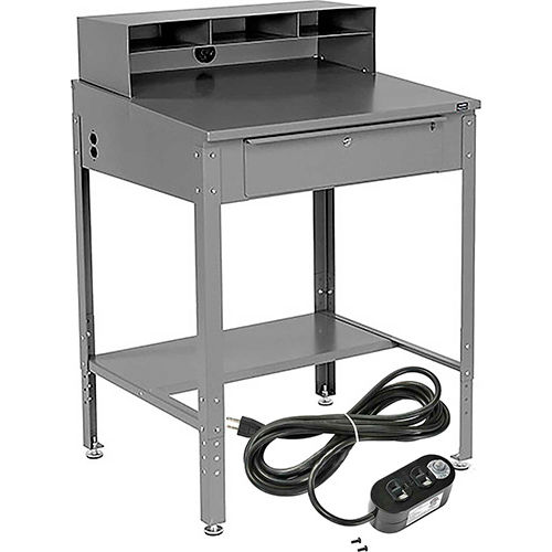 Slanted Shop Desk w/Pigeonhole Compartments and 15Ft Outlet 34-1/2"W x 30"D x 38 to 42-1/2"H - Gray
																			