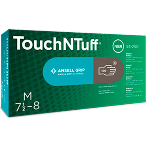 Ansell TouchNTuff 93-250 Nitrile Powder Free Disposable Glove, 5 Mil, Dark Grey, L, 100/Box