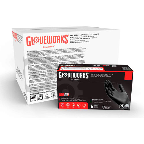 Ammex® GPNB GlovePlus Industrial Grade Nitrile Gloves, Powder-Free, Black, Small, 100/Box