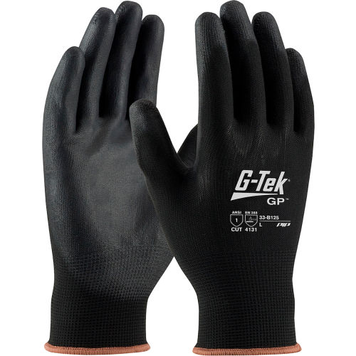 PIP® 33-B125/S G-Tek® GP™ General Duty Nylon Glove, Polyurethane Coated, Black, S