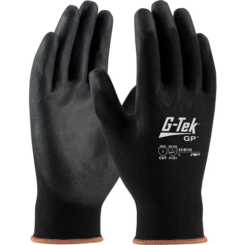 PIP® 33-B125/L G-Tek® GP™ General Duty Nylon Glove, PU Coated, Black, L, 12  Pairs