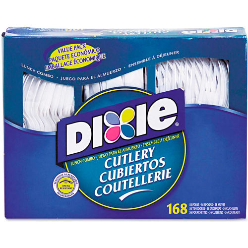 Dixie Foods Cutlery Combo, Forks/Knives/Spoons, Plastic, 168/Box, White