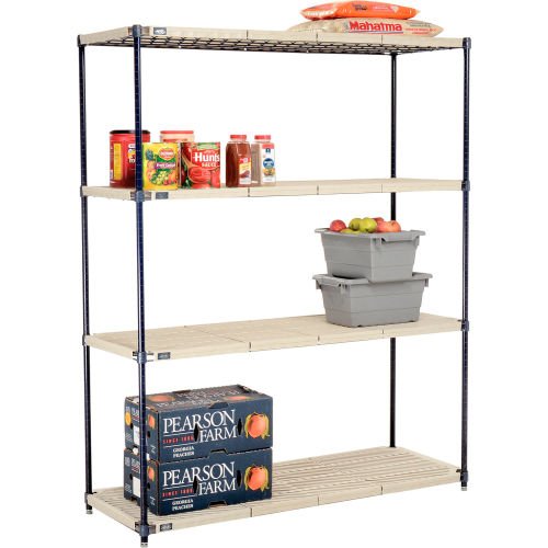 Nexel®, Nexelite®, 4 Tier, Vented Plastic Mat Shelving Unit, 60"W x 21"D x 74"H
