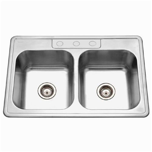 Houzer 3322-9BS3-1 Drop In Stainless Steel 3-Holes 50/50 Double Bowl Sink