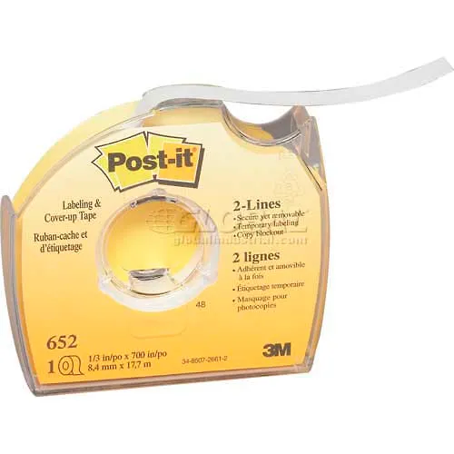 Postit® Labeling and CoverUp Tape 652, 1/3" x 700", 1 Roll