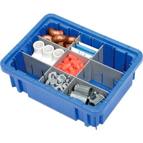 Plastic Dividable Grid Container, 10-7/8 L x 8-1/4 W x 3-1/2 H, Blue - Pkg