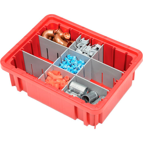 Plastic Dividable Grid Container, 10-7/8 L x 8-1/4 W x 3-1/2 H, Red - Pkg