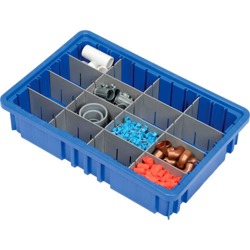 Plastic Dividable Grid Container, 16-1/2 L x 10-7/8 W x 3-1/2 H, Blue - Pkg