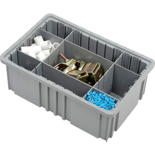 Plastic Dividable Grid Container, 16-1/2 L x 10-7/8 W x 6 H, Gray - Pkg Qty