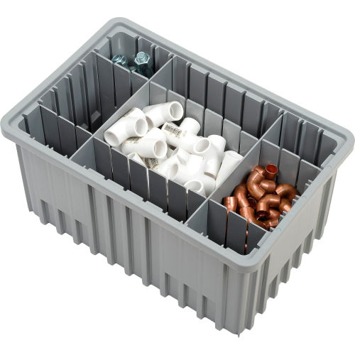 Plastic Dividable Grid Container, 16-1/2 L x 10-7/8 W x 8 H, Gray - Pkg Qty