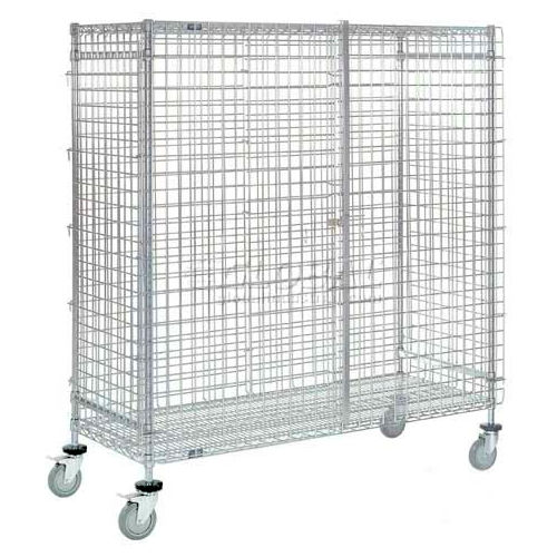 Nexel® Poly-Z-Brite Wire Security Truck w/2 Shelves, 4 Swivel & 2 Brake,  48"L x 18"W x 69"H