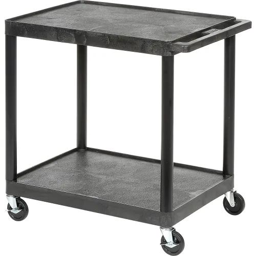 Luxor Plastic Utility Cart w/2 Shelves, 200 lb. Capacity, 24"L x 18"W x