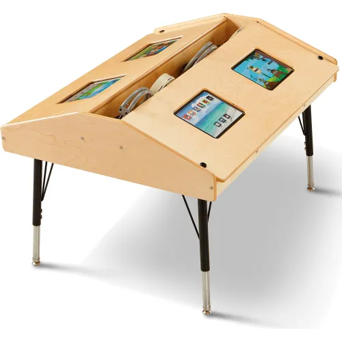 Jonti-Craft® Adjustable Height Quad Tablet Wooden Top Table - Stationary