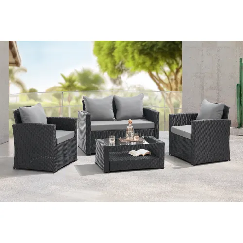 Global Industrial™ 4-Piece Rattan Outdoor Patio Set, Black