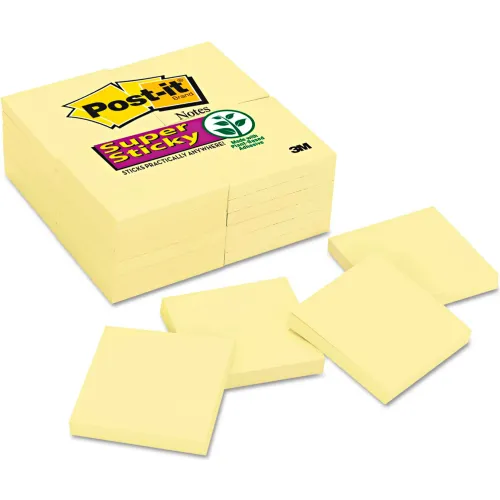 Postit® Notes Super Sticky Notes 65424SSCY, 3" x 3", Canary Yellow, 90 Sheets/Pad, 24/Pack