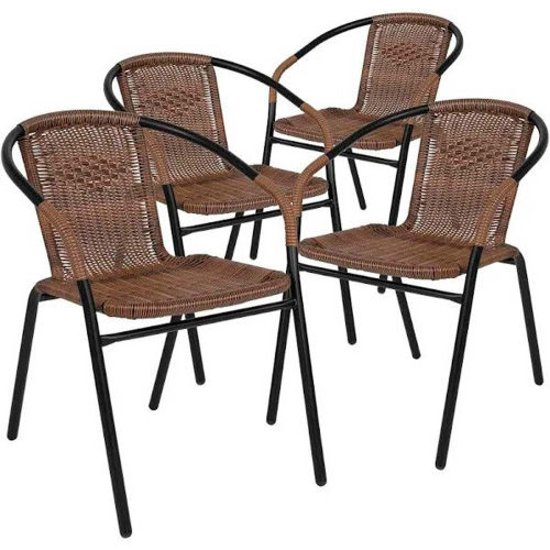 Flash Furniture Medium Brown Rattan Indoor-Outdoor Restaurant Stack Chair, Pack of 4