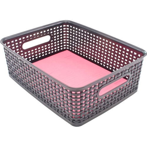 Advantus® Plastic Weave Bin Medium 40327 - 13-3/4"L x 10-1/2"W x 4-1/2"H Black, 2-Pack