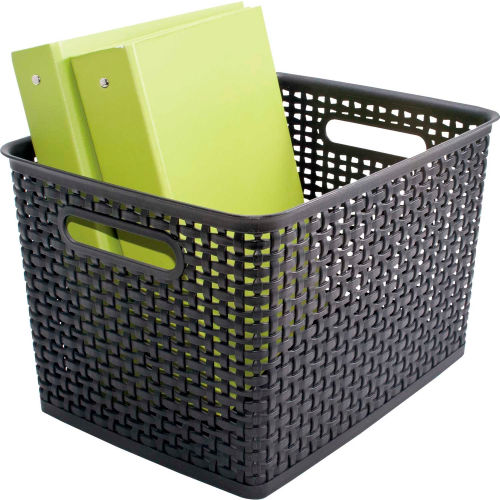 Advantus® Plastic Weave Bin Large 40328 - 13-3/4"L x 10-1/2"W x 8-3/4"H Black, 2-Pack