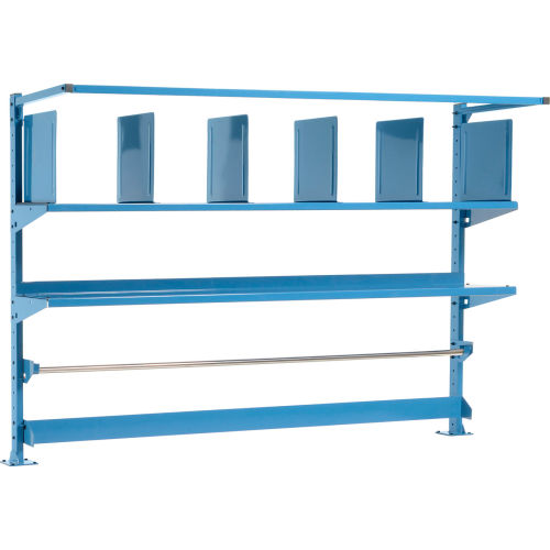 Upright Kit with Uprights, Upper Shelves, Dividers, Bin Rail & Roll Bar for 72inW Packing Workbenches