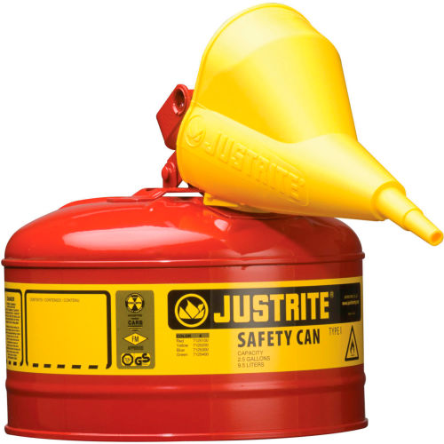 Safety Can Type 1-2.5 Gallon Galvanized Steel with Funnel, Red