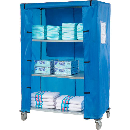 Nexel® Galvanized Steel Linen Cart with Nylon Cover, 4 Shelves, 48inL x 24inW x 69inH