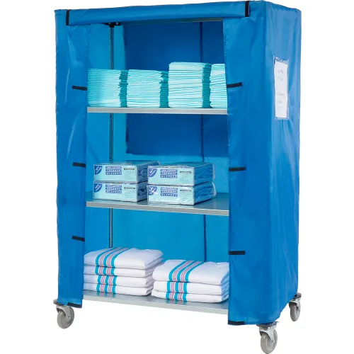 Nexel® Galvanized Steel Linen Cart with Nylon Cover, 4 Shelves, 48