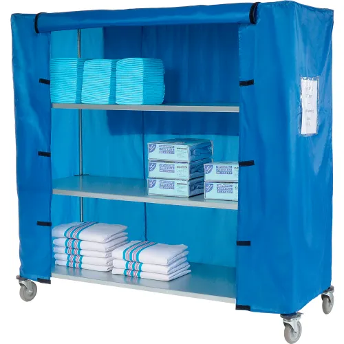 Nexel  Galvanized Steel Linen Cart with Nylon Cover, 4 Shelves, 60