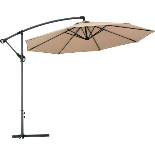 Global Industrial™ 10ft Cantilever Umbrella with Crank, Tilting and Cross Base, Olefin Fabric, Tan
