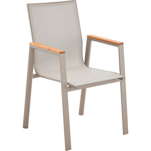 Interion® Outdoor Sling Armchair with Teakwood Armrests, Tan